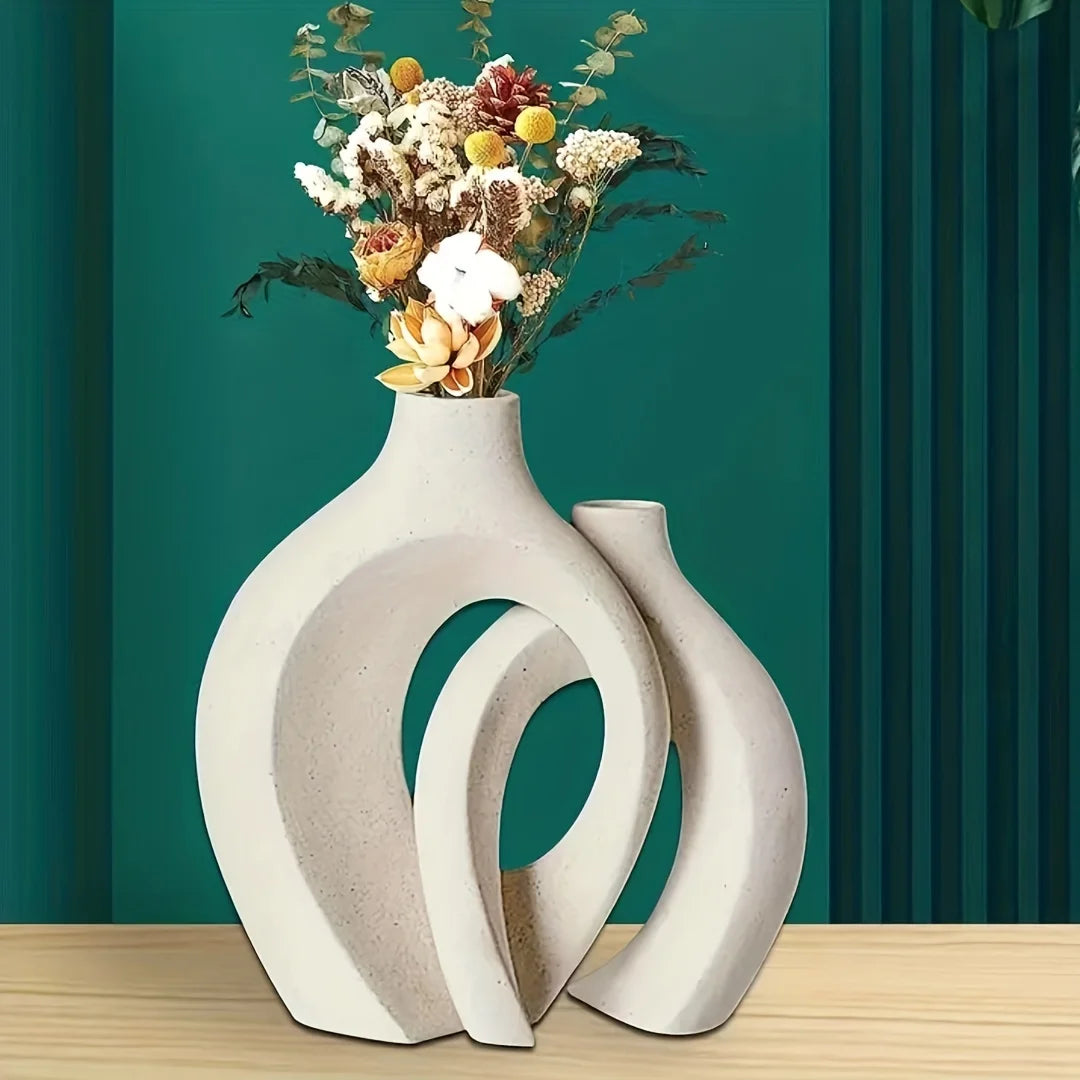 Boho Harmony Donut Vase Duo